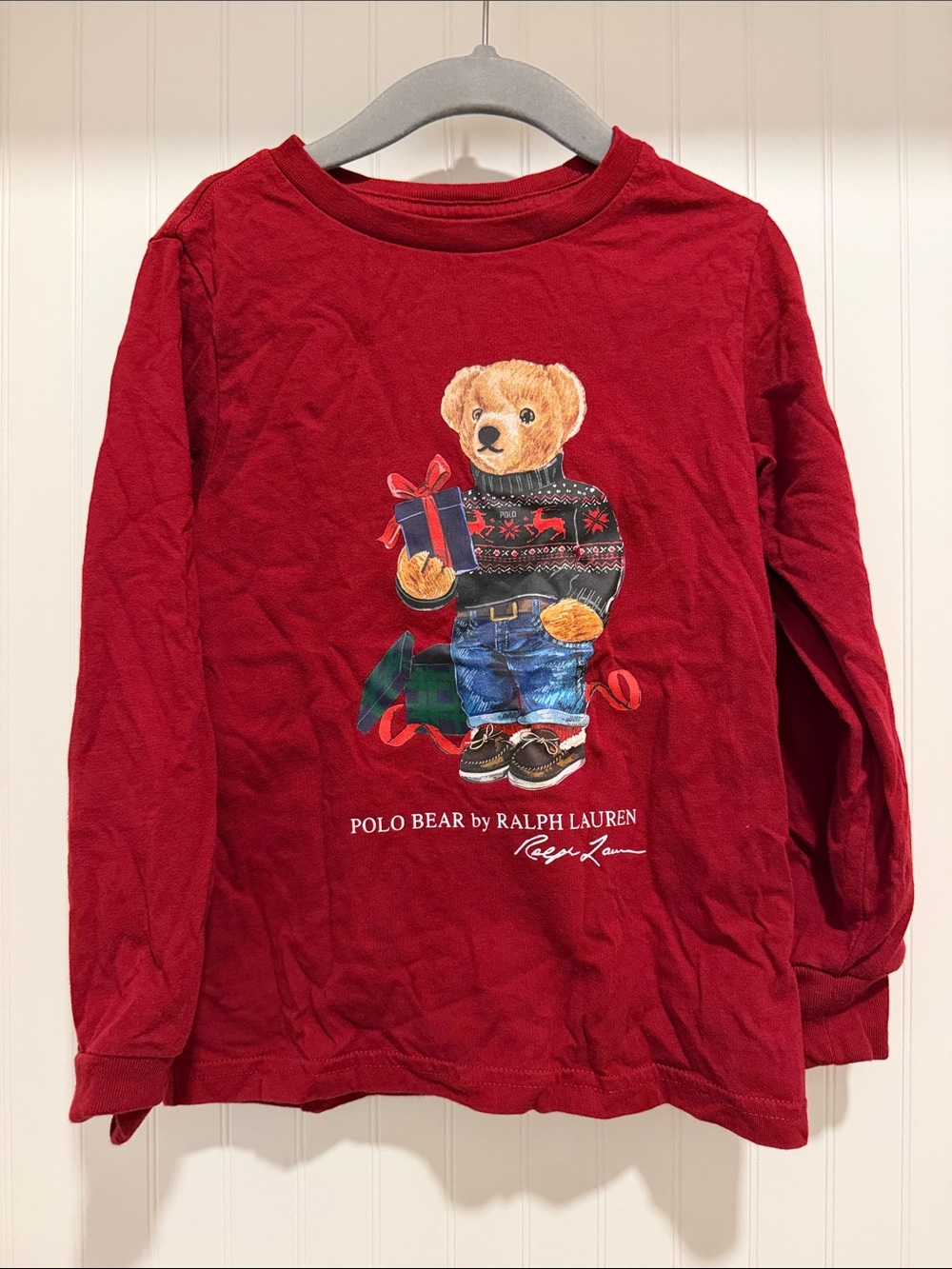 Ralph Lauren Red Kids' Polo Bear Long-Sleeve Tee